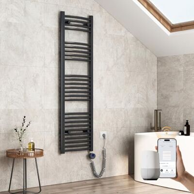 EMKE Radiador de baño eléctrico Curvado, 1400 x 400 mm, con WiFi, Calentador de Toallas eléctrico, Toalla de baño con termostato y Barra de calefacción, 500 W, Antracita EMKE Radiador de baño eléctrico Curvado, 1400 x 400 mm, con WiFi, Calentador de Toallas eléctrico, Toalla de baño con termostato y Barra de calefacción, 500 W, Antracita