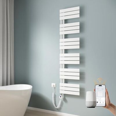 EMKE Toallero eléctrico con WiFi, 1599 x 400 mm, Plano, radiador de baño, toallero eléctrico, Calentador de Toallas con termostato y Barra de calefacción, 800 W, Color Blanco EMKE Toallero eléctrico con WiFi, 1599 x 400 mm, Plano, radiador de baño, toallero eléctrico, Calentador de Toallas con termostato y Barra de calefacción, 800 W, Color Blanco