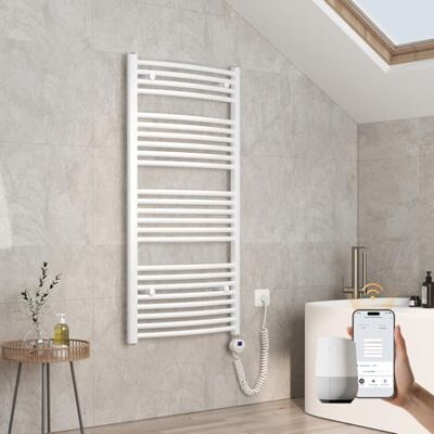EMKE Radiador de baño eléctrico Curvado, 1200 x 600 mm, con WiFi, toallero eléctrico, Calentador de Toallas eléctrico, Toalla, radiador de baño con termostato y Varilla de calefacción, 600 W, Color EMKE Radiador de baño eléctrico Curvado, 1200 x 600 mm, con WiFi, toallero eléctrico, Calentador de Toallas eléctrico, Toalla, radiador de baño con termostato y Varilla de calefacción, 600 W, Color