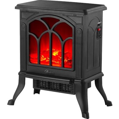 Ardes Chimenea eléctrica cerámica efecto madera ardiente, regulable y con termostato, estufa eléctrica efecto chimenea clásica negra Ardes Chimenea eléctrica cerámica efecto madera ardiente, regulable y con termostato, estufa eléctrica efecto chimenea clásica negra