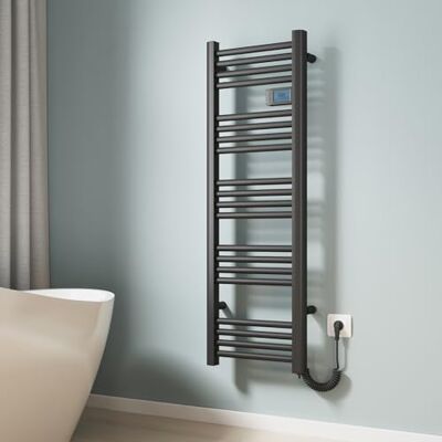 EMKE Toallero eléctrico de 120 x 40 cm, radiador de baño eléctrico con interruptor táctil, temporizador, calentador de toallas, calentador de toallas, calentador de toallas eléctrico, color negro mate EMKE Toallero eléctrico de 120 x 40 cm, radiador de baño eléctrico con interruptor táctil, temporizador, calentador de toallas, calentador de toallas, calentador de toallas eléctrico, color negro mate