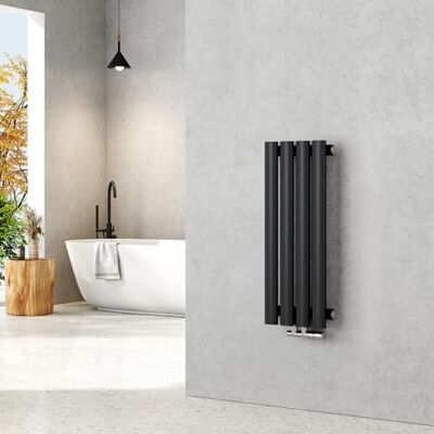 EMKE Radiador pequeño, 600 x 240 mm, calefactor de panel ovalado, conexión central, vertical, diseño, radiador de tubos, de una sola capa, negro, 177 vatios EMKE Radiador pequeño, 600 x 240 mm, calefactor de panel ovalado, conexión central, vertical, diseño, radiador de tubos, de una sola capa, negro, 177 vatios