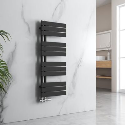 EMKE Radiador de baño, toallero, 1320 x 400 mm, conector lateral, plano, calentador de toallas, radiador, radiador, toallero, radiador, color negro, 570 W EMKE Radiador de baño, toallero, 1320 x 400 mm, conector lateral, plano, calentador de toallas, radiador, radiador, toallero, radiador, color negro, 570 W