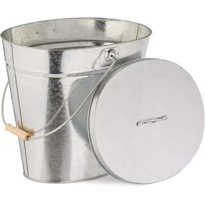 Relaxdays Cubo Cenizas con Tapa, 22 L, Accesorio Chimenea, Estufa, con Asa, Carbón y Ceniza, Acero Galvanizado, Plateado Relaxdays Cubo Cenizas con Tapa, 22 L, Accesorio Chimenea, Estufa, con Asa, Carbón y Ceniza, Acero Galvanizado, Plateado