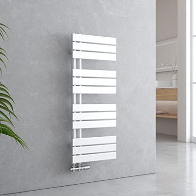 EMKE Radiador de baño plano, 1041 x 400 mm, blanco, calentador de toallas para cuarto de baño, toallero de toalla, conexión lateral para agua, 456 W EMKE Radiador de baño plano, 1041 x 400 mm, blanco, calentador de toallas para cuarto de baño, toallero de toalla, conexión lateral para agua, 456 W