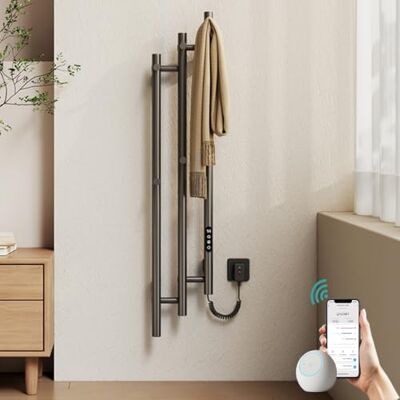 EMKE Toallero eléctrico 1150 x 216 mm, Calentador de Toallas de diseño con Control de aplicación WiFi, radiador de baño con 6 Ganchos, 220 W, IP45, Gris EMKE Toallero eléctrico 1150 x 216 mm, Calentador de Toallas de diseño con Control de aplicación WiFi, radiador de baño con 6 Ganchos, 220 W, IP45, Gris