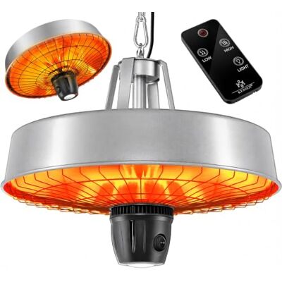 KESSER Estufa de techo con infrarrojos de 2500 W, con mando a distancia, calentador de cuarzo, luz LED, techo, con cadena y mosquetón, elemento calefactor de carbono KESSER Estufa de techo con infrarrojos de 2500 W, con mando a distancia, calentador de cuarzo, luz LED, techo, con cadena y mosquetón, elemento calefactor de carbono