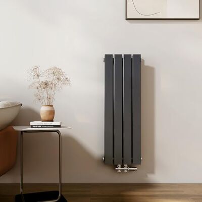 EMKE Calefactor pequeño, 900 x 300 mm, radiador vertical para baño, radiador plano, conexión central, radiador de panel de diseño, radiador de pared de doble capa, antracita, 446 W EMKE Calefactor pequeño, 900 x 300 mm, radiador vertical para baño, radiador plano, conexión central, radiador de panel de diseño, radiador de pared de doble capa, antracita, 446 W