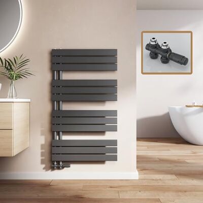 EMKE Radiador de baño con multibloque, 1041 x 600 mm, Plano, toallero con conexión Lateral, Calentador de Toallas eficiente, secador de Toallas para baño, Color Negro, 639 W EMKE Radiador de baño con multibloque, 1041 x 600 mm, Plano, toallero con conexión Lateral, Calentador de Toallas eficiente, secador de Toallas para baño, Color Negro, 639 W