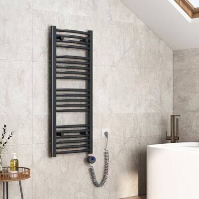 EMKE Radiador eléctrico para Toallas (120 x 40 cm, Curvado, con termostato, Calentador de Toallas, toallero eléctrico, con Barra calefactora, 500 W), Color Antracita EMKE Radiador eléctrico para Toallas (120 x 40 cm, Curvado, con termostato, Calentador de Toallas, toallero eléctrico, con Barra calefactora, 500 W), Color Antracita