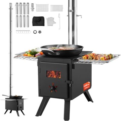 VEVOR Estufa de Leña Estufa Portátil para Tienda de Campaña de Acero de Aleación con 8 Tubos de Chimenea y Guantes Estufa Cálida para Cocinar y Calentar al Aire Libre 394 x 608 x 425 mm VEVOR Estufa de Leña Estufa Portátil para Tienda de Campaña de Acero de Aleación con 8 Tubos de Chimenea y Guantes Estufa Cálida para Cocinar y Calentar al Aire Libre 394 x 608 x 425 mm