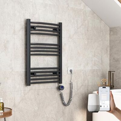 EMKE Radiador de baño eléctrico Curvado, 750 x 500 mm, WiFi Toallero eléctrico, Calentador de Toallas eléctrico, Toalla, radiador de baño con termostato y Barra de calefacción, 300 W, Antracita EMKE Radiador de baño eléctrico Curvado, 750 x 500 mm, WiFi Toallero eléctrico, Calentador de Toallas eléctrico, Toalla, radiador de baño con termostato y Barra de calefacción, 300 W, Antracita