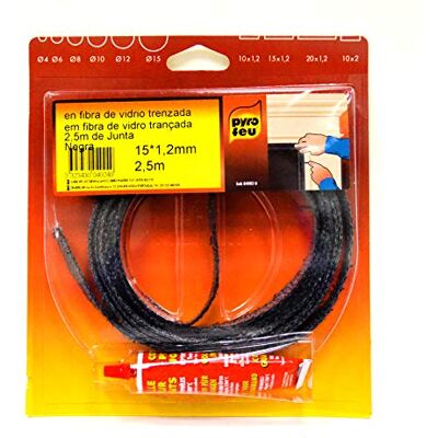 Pyro Feu Junta Plana refractaria Ø 15mm x 2,5m + Pegamento Pyro Feu Junta Plana refractaria Ø 15mm x 2,5m + Pegamento
