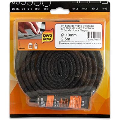 Pyro Feu Pyrofeu – Junta refractaria de Fibra de Vidrio Ø 10 mm Ancho x 2,5 m Longitud + Tubo de Pegamento Color Negro, aísla y Cierra Puertas de hornos y chimeneas Soporta hasta 500 °C Pyro Feu Pyrofeu – Junta refractaria de Fibra de Vidrio Ø 10 mm Ancho x 2,5 m Longitud + Tubo de Pegamento Color Negro, aísla y Cierra Puertas de hornos y chimeneas Soporta hasta 500 °C