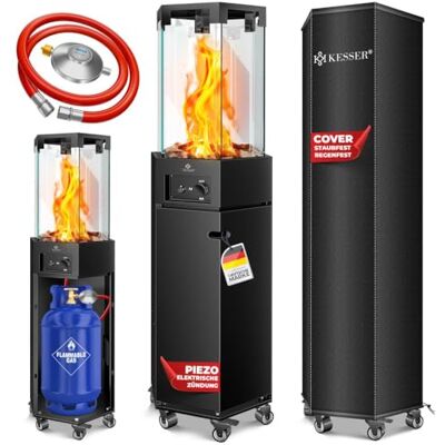 KESSER ® Calefactor de gas para terraza, incluye funda protectora, móvil, calentador de llama, calentador de pirámide de terraza, con ruedas KESSER ® Calefactor de gas para terraza, incluye funda protectora, móvil, calentador de llama, calentador de pirámide de terraza, con ruedas