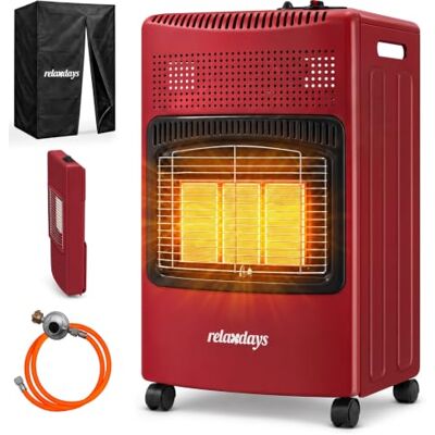 Relaxdays Estufa de gas, 3 placas cerámicas, 1500-4200 W, roja interior y exterior, ruedas, bombonas, calefactor de gas Relaxdays Estufa de gas, 3 placas cerámicas, 1500-4200 W, roja interior y exterior, ruedas, bombonas, calefactor de gas