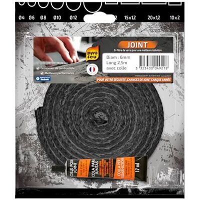 Pyro Feu PYROFEU Junta Refractaria Ø 6 mm x 2,5 m y Tubo de Pegamento Fibra de Vidrio Pyro Feu PYROFEU Junta Refractaria Ø 6 mm x 2,5 m y Tubo de Pegamento Fibra de Vidrio