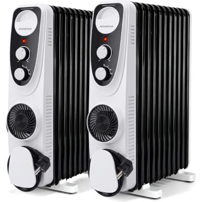 Aigostar Radiador Eléctrico de Aceite 2300W con Calefactor turbo 400W 11 Elementos, 3 Potencias, Termostato Regulable, Calentamiento Rápido, Sistema de Seguridad, Cobertura Hasta 25m² 2 Unidades Aigostar Radiador Eléctrico de Aceite 2300W con Calefactor turbo 400W 11 Elementos, 3 Potencias, Termostato Regulable, Calentamiento Rápido, Sistema de Seguridad, Cobertura Hasta 25m² 2 Unidades