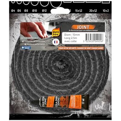 Pyro Feu Junta refractaria 15mm x 2,5m + Tubo Pegamento, Fibra de vídrio, Negra, estandar Pyro Feu Junta refractaria 15mm x 2,5m + Tubo Pegamento, Fibra de vídrio, Negra, estandar