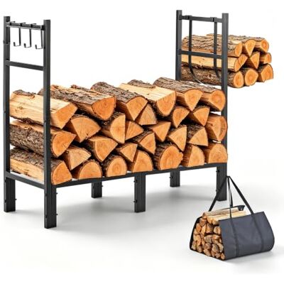 VEVOR Estantería de Leña para Interior Carga de 250 kg Leñero Interior Estante de Registro para Chimenea, Marco de Acero al Carbono, con 6 Ganchos, Bolsa para Transportar Leña, 795 x 330 x 830 mm VEVOR Estantería de Leña para Interior Carga de 250 kg Leñero Interior Estante de Registro para Chimenea, Marco de Acero al Carbono, con 6 Ganchos, Bolsa para Transportar Leña, 795 x 330 x 830 mm