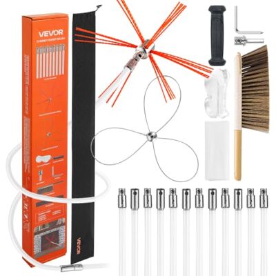 VEVOR Kit de Cepillo Limpieza de Chimenea, 2 Cabezales, 12 m Varilla Flexible de Nylon, Gafas, Bolsa, Deshollinador Durable Resistente Flexible a 90° para Chimeneas Cuadradas Rectangulares y Arqueadas VEVOR Kit de Cepillo Limpieza de Chimenea, 2 Cabezales, 12 m Varilla Flexible de Nylon, Gafas, Bolsa, Deshollinador Durable Resistente Flexible a 90° para Chimeneas Cuadradas Rectangulares y Arqueadas