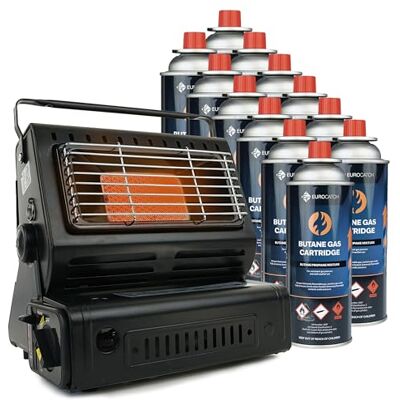EUROCATCH Calefactor de gas Incl. 12 Bombonas de gas Estufa Calentador de patio Calentador Portátil Ajustable Butane EUROCATCH Calefactor de gas Incl. 12 Bombonas de gas Estufa Calentador de patio Calentador Portátil Ajustable Butane