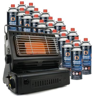 EUROCATCH Calefactor de gas Incl. 20 Bombonas de gas Estufa Calentador de patio Calentador Portátil Ajustable Butane EUROCATCH Calefactor de gas Incl. 20 Bombonas de gas Estufa Calentador de patio Calentador Portátil Ajustable Butane