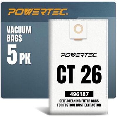 POWERTEC Bolsas de repuesto para Festool CT 26 496187 Bolsa de filtro de forro polar flexible 5 unidades POWERTEC Bolsas de repuesto para Festool CT 26 496187 Bolsa de filtro de forro polar flexible 5 unidades