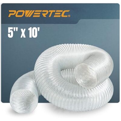 POWERTEC Manguera antiestática de recogida de polvo (5 pulgadas x 10 pies) Manguera flexible de PVC en espiral derecha POWERTEC Manguera antiestática de recogida de polvo (5 pulgadas x 10 pies) Manguera flexible de PVC en espiral derecha
