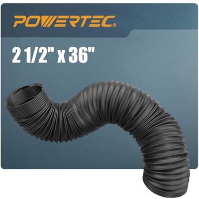 POWERTEC Manguera flexible de recogida de polvo, negra, 6.3 x 91.4 cm POWERTEC Manguera flexible de recogida de polvo, negra, 6.3 x 91.4 cm