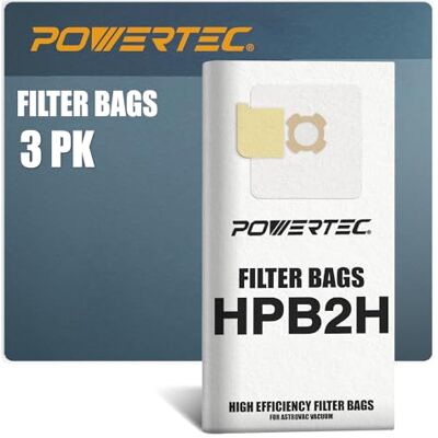 POWERTEC Bolsa de aspiradora filtrada HEPA Bolsas de repuesto estilo HPB2H Se adapta al modelo AstroVac Valet & VacuMaid – 3 unidades POWERTEC Bolsa de aspiradora filtrada HEPA Bolsas de repuesto estilo HPB2H Se adapta al modelo AstroVac Valet & VacuMaid – 3 unidades