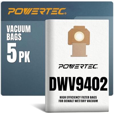 POWERTEC Bolsa de filtro de repuesto de forro polar autolimpiable para extractores de polvo DeWalt DWV012 (paquete de 5) POWERTEC Bolsa de filtro de repuesto de forro polar autolimpiable para extractores de polvo DeWalt DWV012 (paquete de 5)