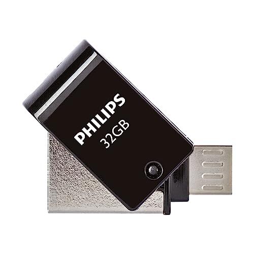 Philips USB Stick 32GB Dual Connector USB 3.1 y Micro USB Flash Drive para PC, portátil, Ordenador, (Android) Smartphone, Tablet Small Reads up to 23MB/s Black