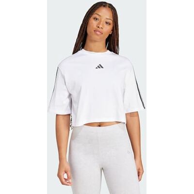 Adidas Mujer Essentials 3-Stripes Cotton Loose Shirt, White/Black, XS Adidas Mujer Essentials 3-Stripes Cotton Loose Shirt, White/Black, XS