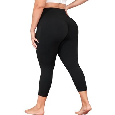 MEJING Leggings Capri de Talla Grande para Mujer con Bolsillos, Pantalones de Yoga para Levantamiento de glúteos, Control de Abdomen, Leggings de Entrenamiento L-5XL, Negro -, XXL Más MEJING Leggings Capri de Talla Grande para Mujer con Bolsillos, Pantalones de Yoga para Levantamiento de glúteos, Control de Abdomen, Leggings de Entrenamiento L-5XL, Negro -, XXL Más