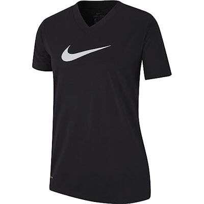 Nike G Nk Dry tee Leg Vneck Swoosh T-Shirt, Niñas, Black/(White), M Nike G Nk Dry tee Leg Vneck Swoosh T-Shirt, Niñas, Black/(White), M
