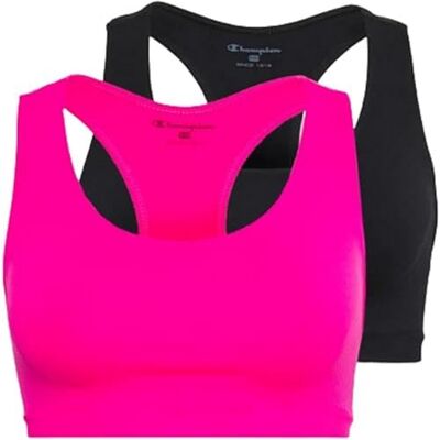 Champion Seamless-Fitness Sports Bra Pack Sujetador Deportivo, Opaco, Multicolor (Rosa/Negro), S/M 2 para Mujer Champion Seamless-Fitness Sports Bra Pack Sujetador Deportivo, Opaco, Multicolor (Rosa/Negro), S/M 2 para Mujer
