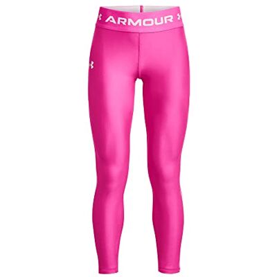 Under Armour Armour Legging Mallas térmicas de deporte para niña, cómodos leggings deportivos con forma de compresión, color rosa fantasía/blanco Under Armour Armour Legging Mallas térmicas de deporte para niña, cómodos leggings deportivos con forma de compresión, color rosa fantasía/blanco
