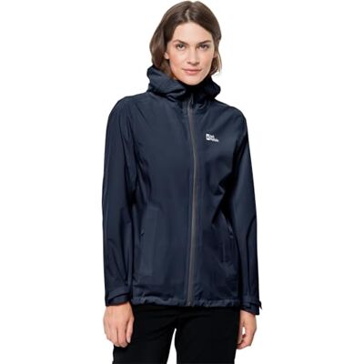 Jack Wolfskin Chaqueta estándar Pack & Go Shell para mujer, color azul noche, talla XXL Jack Wolfskin Chaqueta estándar Pack & Go Shell para mujer, color azul noche, talla XXL