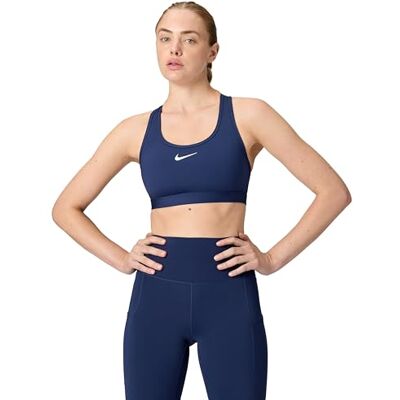 Nike Sujetador W Nk Swsh Med SPT para Mujer, Azul Marino/Blanco, Talla XS Nike Sujetador W Nk Swsh Med SPT para Mujer, Azul Marino/Blanco, Talla XS