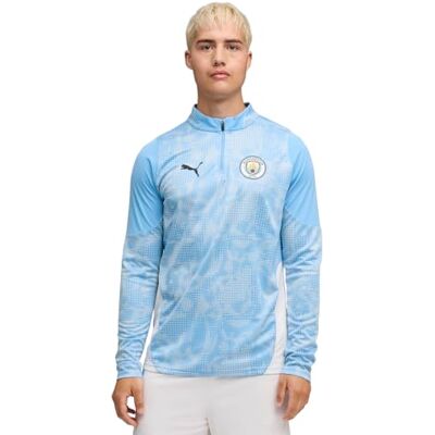 PUMA Manchester City FC Camiseta de Entrenamiento de Manga Larga con Cremallera 1/4 para Hombres 25/26, Azul (Team Light Blue x White), S PUMA Manchester City FC Camiseta de Entrenamiento de Manga Larga con Cremallera 1/4 para Hombres 25/26, Azul (Team Light Blue x White), S
