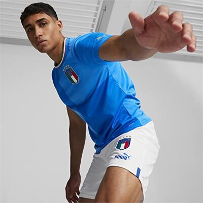 PUMA FIGC Season 2022/23 Official Home T-Shirt, Men's, Ignite Blue-Ultra Blue, L PUMA FIGC Season 2022/23 Official Home T-Shirt, Men's, Ignite Blue-Ultra Blue, L
