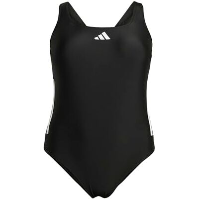 Adidas Mujer 3 Stripes C-Back Swimsuit (Plus Size) Swimwear, Black/White, XXL Plus Adidas Mujer 3 Stripes C-Back Swimsuit (Plus Size) Swimwear, Black/White, XXL Plus