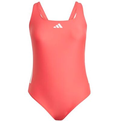 Adidas Mujer 3 Stripes C-Back Swimsuit Swimwear, Semi Lucid Red/White, 46 Adidas Mujer 3 Stripes C-Back Swimsuit Swimwear, Semi Lucid Red/White, 46