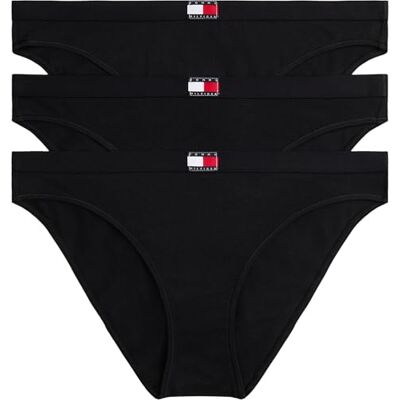 Tommy Hilfiger Braguitas Tipo Bikini Pack de 3 Mujer Form de algodón elástico, Negro (Black/Black/Black), XS Tommy Hilfiger Braguitas Tipo Bikini Pack de 3 Mujer Form de algodón elástico, Negro (Black/Black/Black), XS