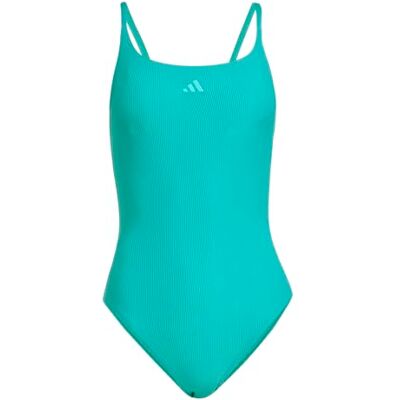 Adidas Donna ICONISEA Ribbed Padded Thin Straps Swimsuit, Pure Teal, 34 Adidas Donna ICONISEA Ribbed Padded Thin Straps Swimsuit, Pure Teal, 34