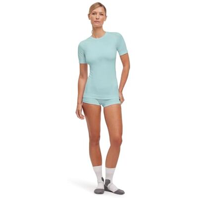 FALKE Warm Round Neck W S/s TS Hilo Funcional Secado rápido 1 Pieza, Capa de Base Superior Mujer, Verde Jade 7439, M FALKE Warm Round Neck W S/s TS Hilo Funcional Secado rápido 1 Pieza, Capa de Base Superior Mujer, Verde Jade 7439, M