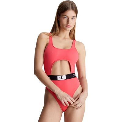 Calvin Traje de Baño para Mujer One Piece con Escote, Rosa (Calypso Coral), M Calvin Traje de Baño para Mujer One Piece con Escote, Rosa (Calypso Coral), M