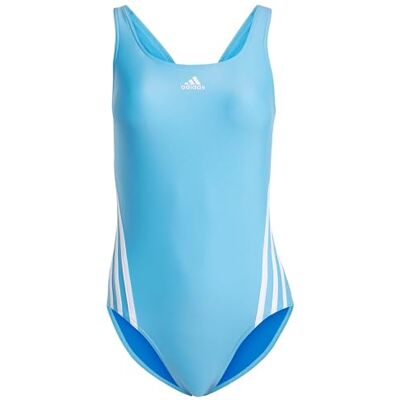 Adidas Mujer 3-Stripes Swimsuit, Blue Burst/Green Spark, 34 Adidas Mujer 3-Stripes Swimsuit, Blue Burst/Green Spark, 34