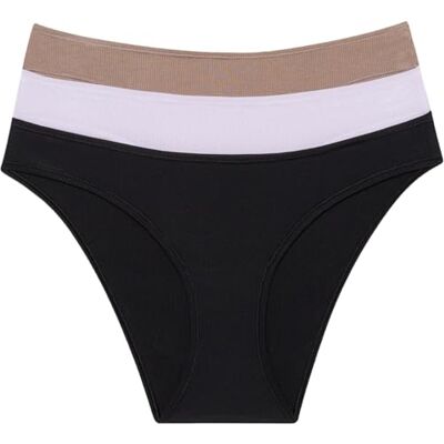 Calvin Pack de 3 Braguitas Tipo Bikini para Mujer Bikini Form de Canalé, Multicolor (Black/Lavender Blue/Cavern Stone), L Calvin Pack de 3 Braguitas Tipo Bikini para Mujer Bikini Form de Canalé, Multicolor (Black/Lavender Blue/Cavern Stone), L